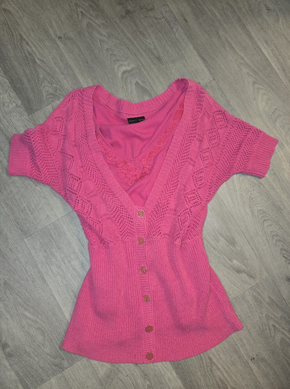 Apostrophe Hot Pink V-Neck Button Front Knit Top